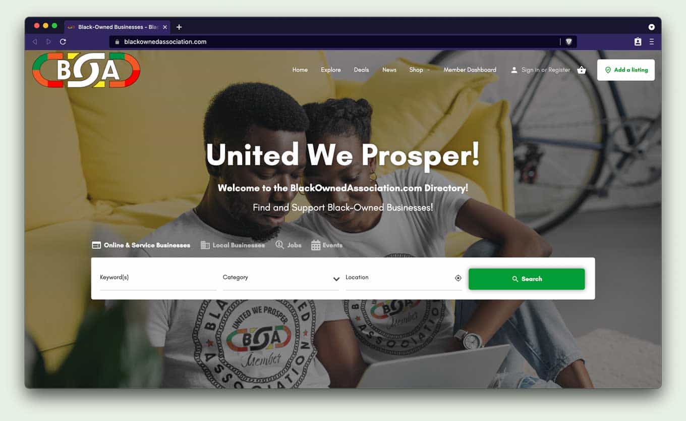 Black Owned Association Directory Website - United We Prosper! Find and support Black-owned businesses!