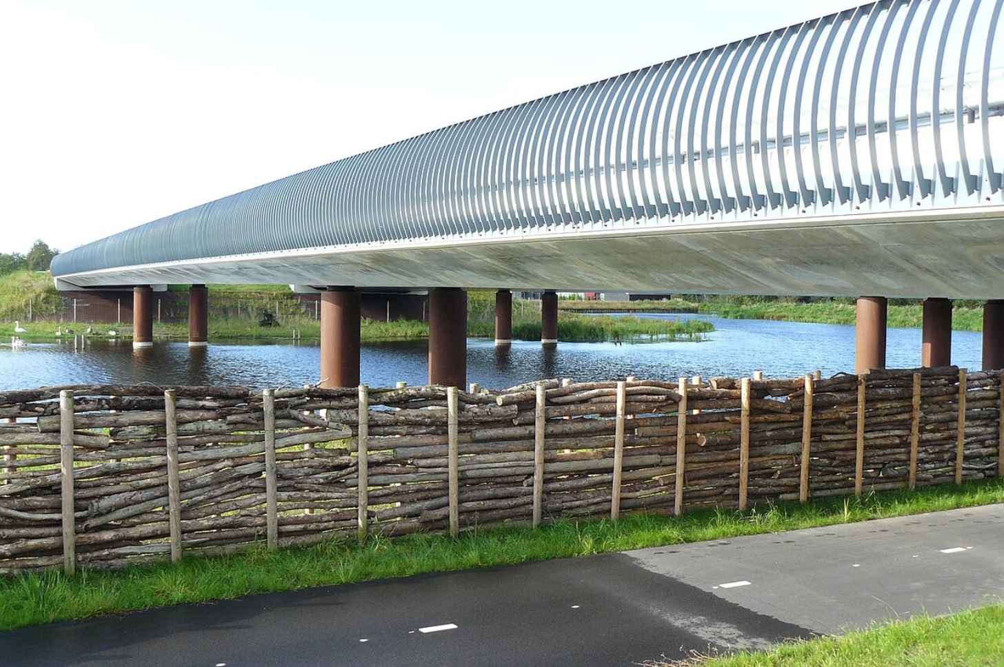 In densely developed countries like The Netherlands, governments began building crossings to reconnect fragmented habitat, like this one on Provincial Road 236 between Ankeveen and Fort Uitermeer. Image by Zandcee via Wikimedia Commons (CC BY-SA 4.0).