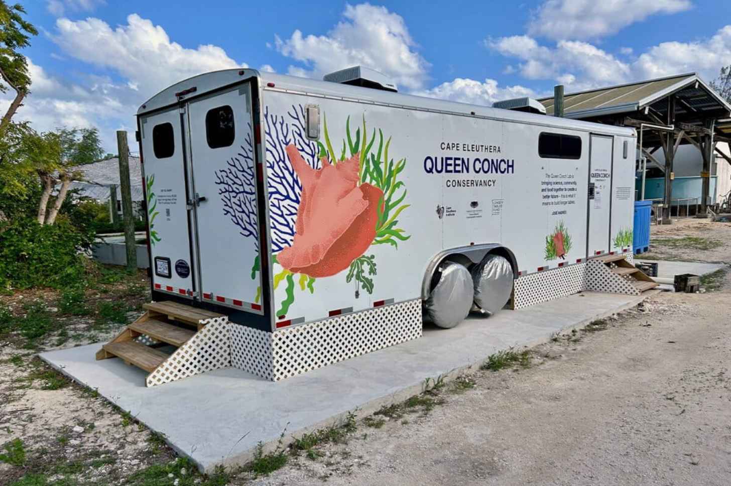 The latest mobile queen conch hatchery, deployed with the Cape Eleuthera Institute in Eleuthera, Bahamas, in April 2026. Image courtesy of Megan Davis.
