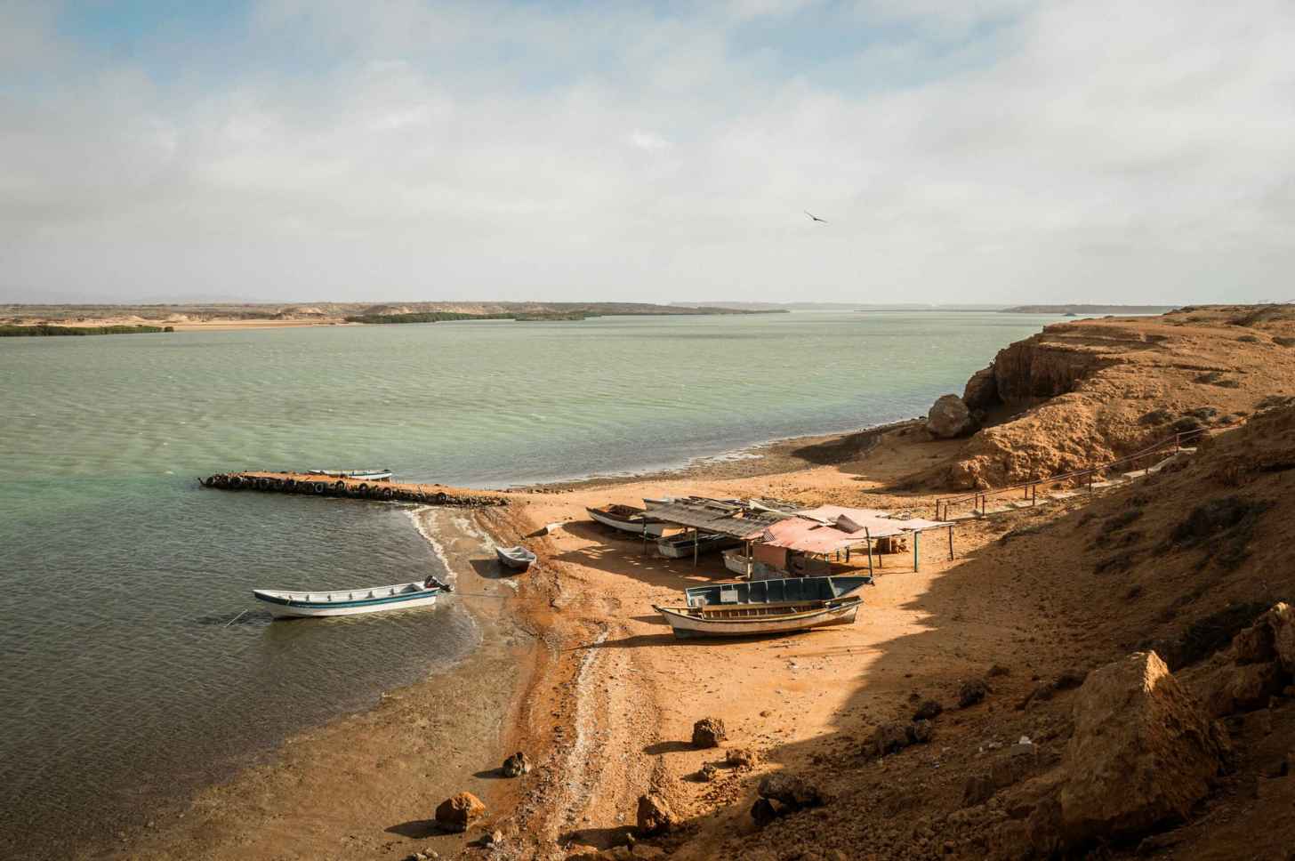 Fishing boats moored off of the coast of Punta Gallinas, La Guajira.