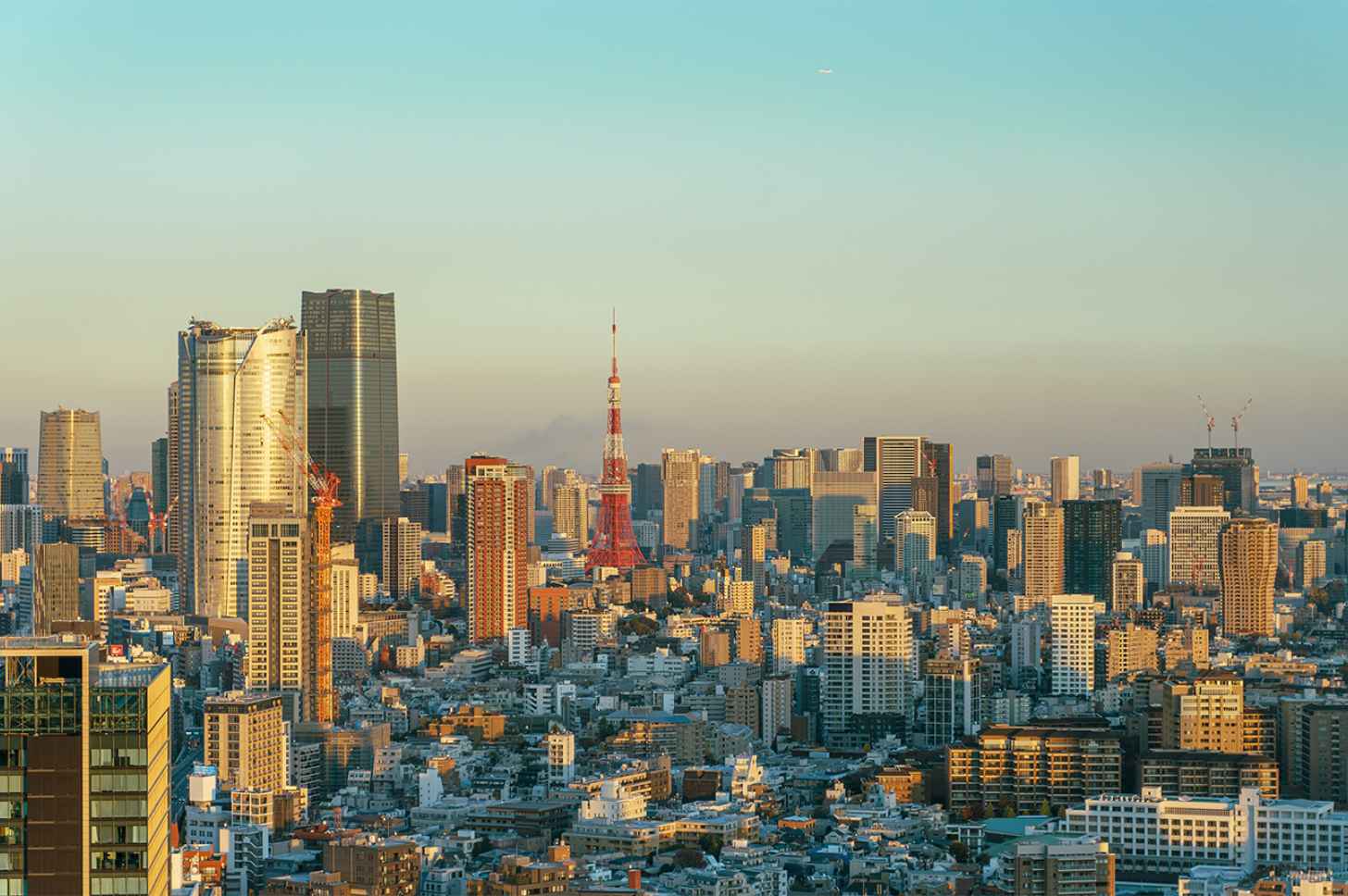 The sun sets on Tokyo, Japan, the city where the modeling experiment was conducted.