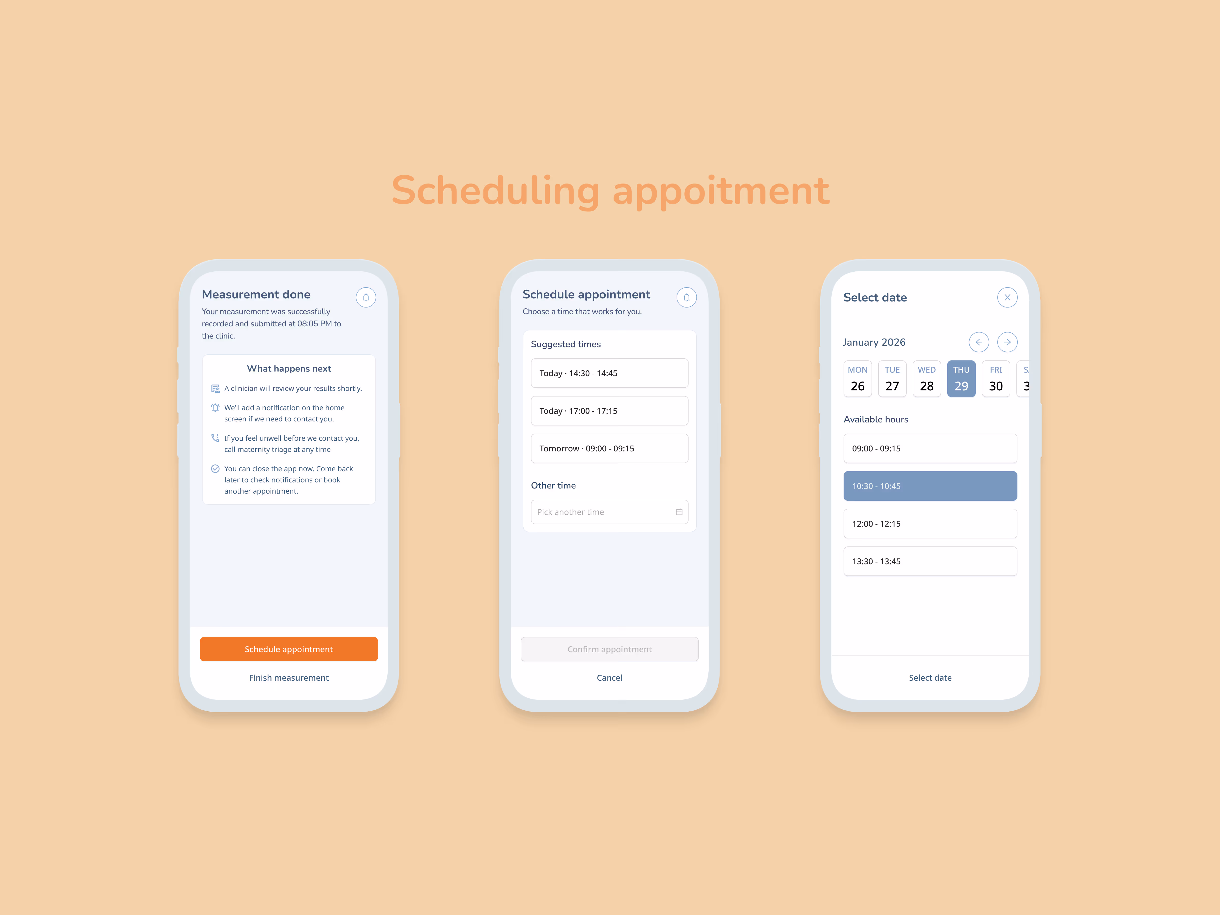 CareFlow patient app — session complete with triage outcome and follow-up instructions