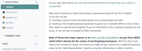 Screenshot from our community of hyperlocal urban planning advocacy to keep outdoor dining over parking spaces