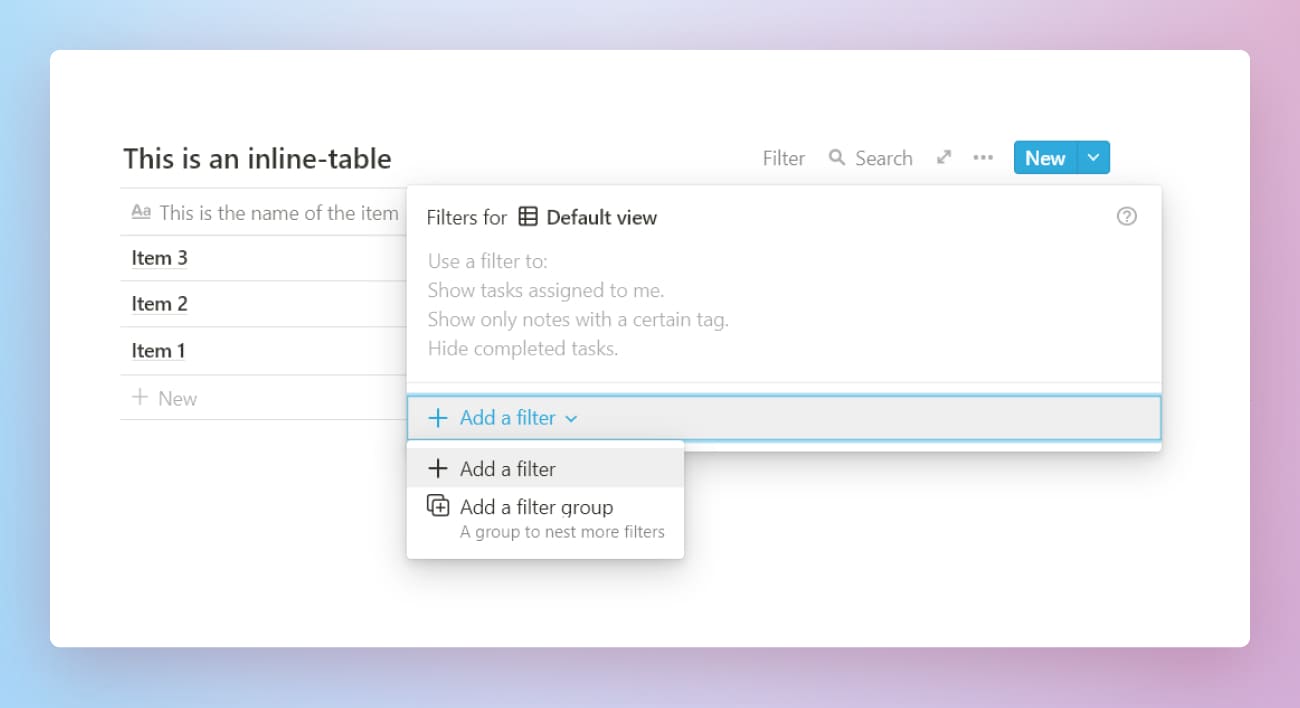 Notion database filtering.