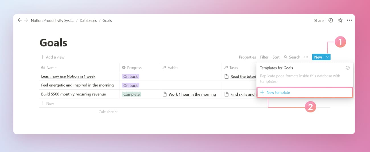 How to create and use a database template in Notion diagram 1.