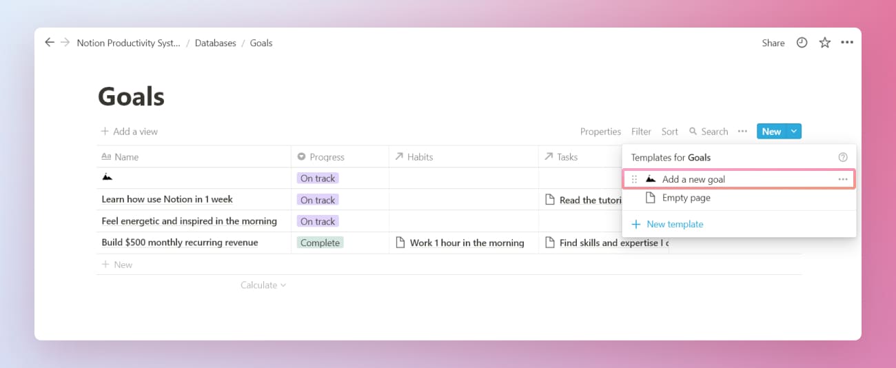 How to create and use a database template in Notion diagram 3.