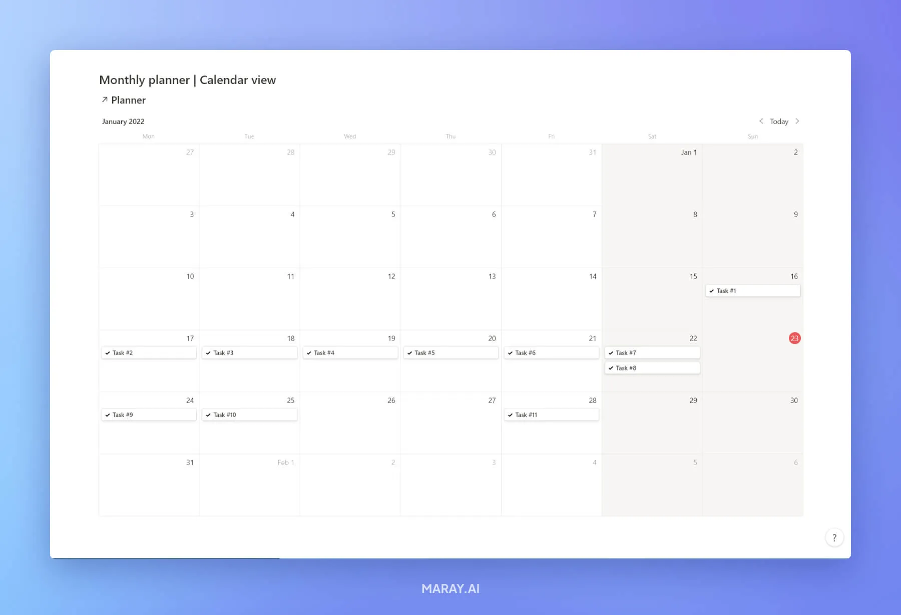 Monthly planner in Notion.