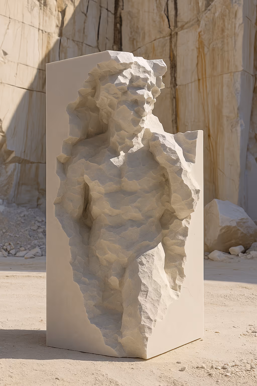 An image of a sculpture trapped in stone that is revealed by subtraction -- a metaphor for subtracting limiting beliefs to uncover your true self.