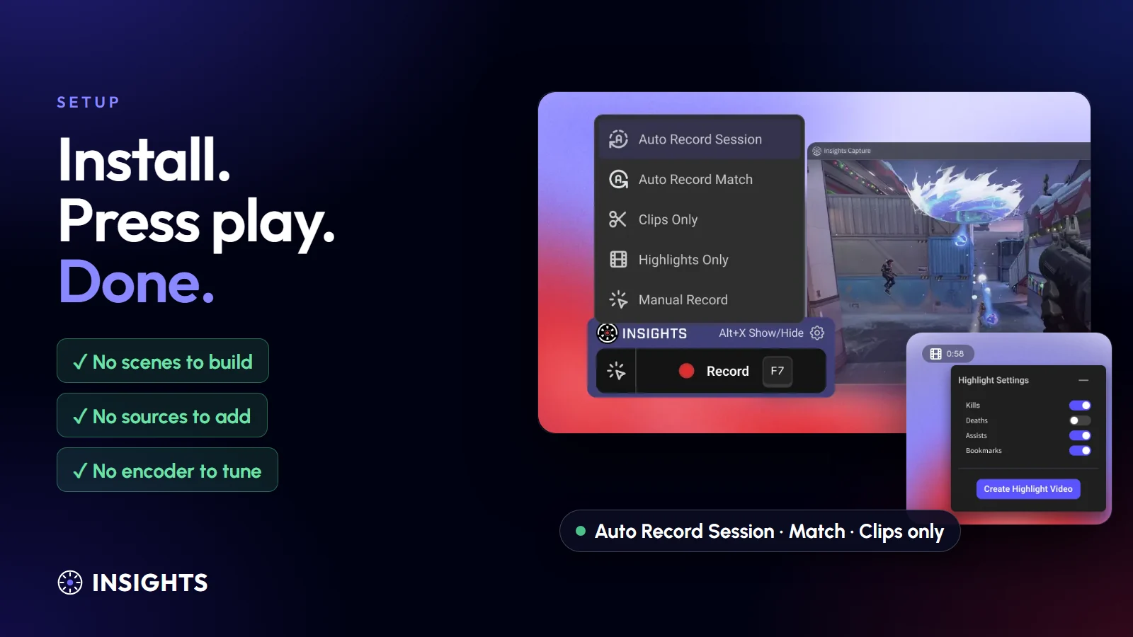 Insights Capture record menu with automatic recording modes