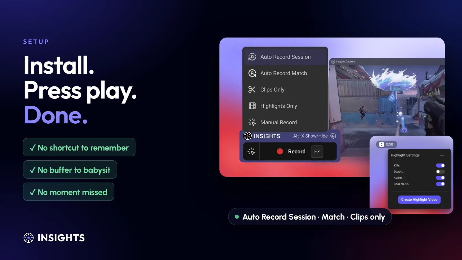 Insights Capture record menu with automatic recording modes