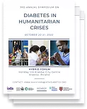 Event flyer for 'Diabetes in Humanitarian Crises' webinar held on October 25, 2022, with images of people receiving diabetes care and logos of organizing partners.
