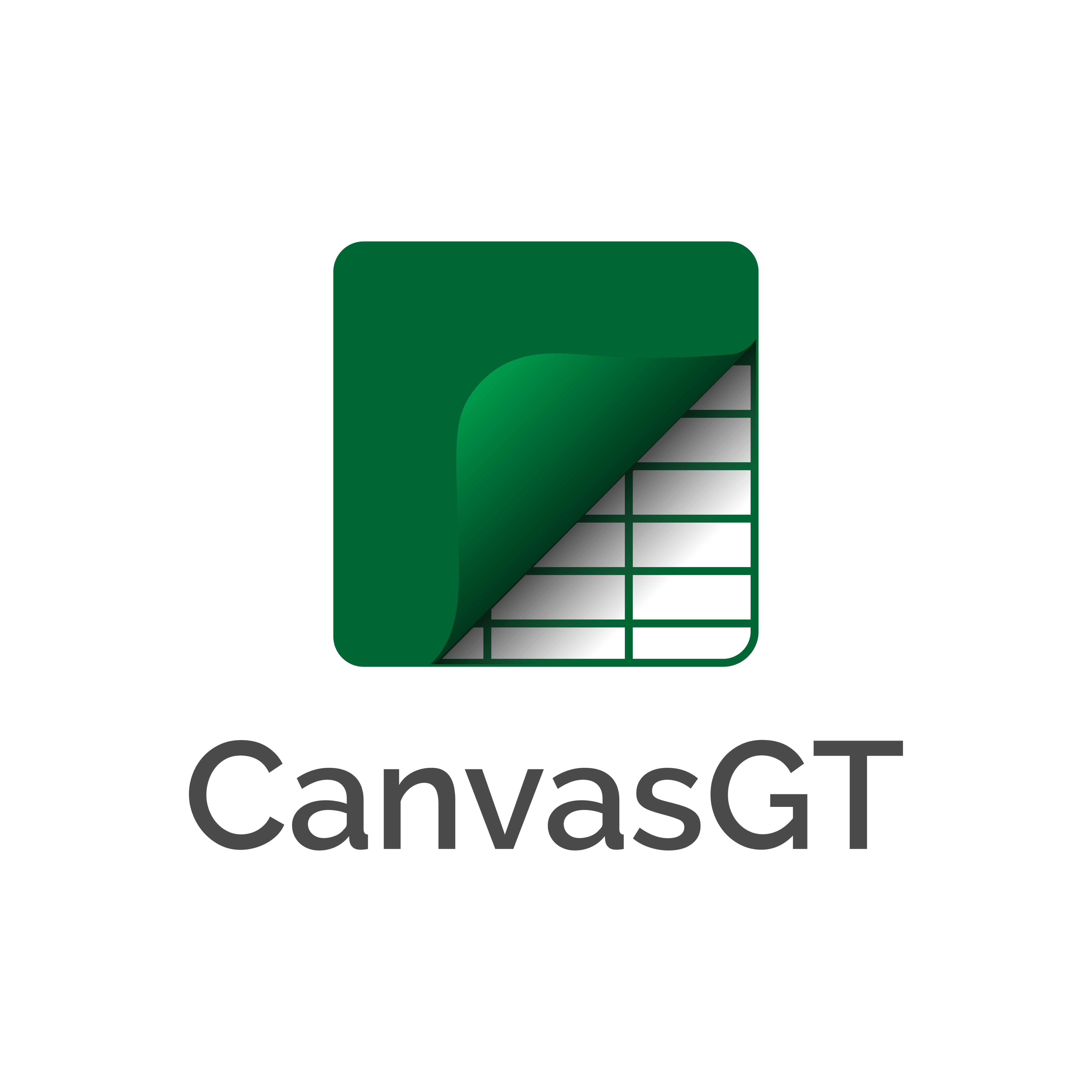 The CanvasGT logo, which is a green sticky note pulling up from one corner to reveal a spreadsheet underneath.