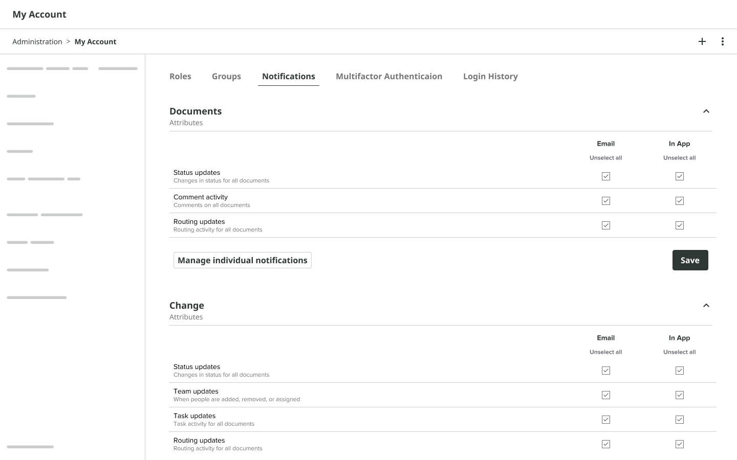 Full concept 2: grouping notifications into categories within each module.