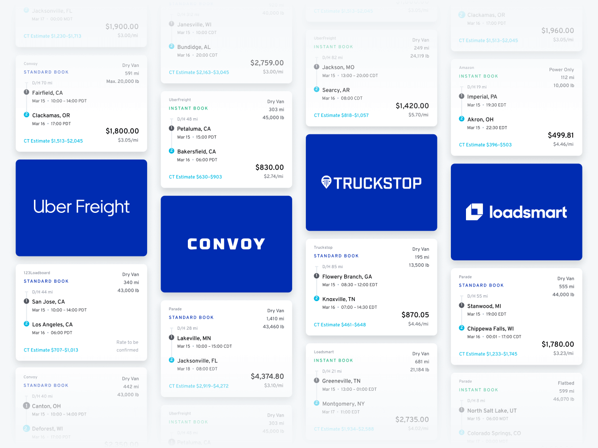 Load array from brokers like Uber Freight, Convoy, Truckstop, and loadsmart