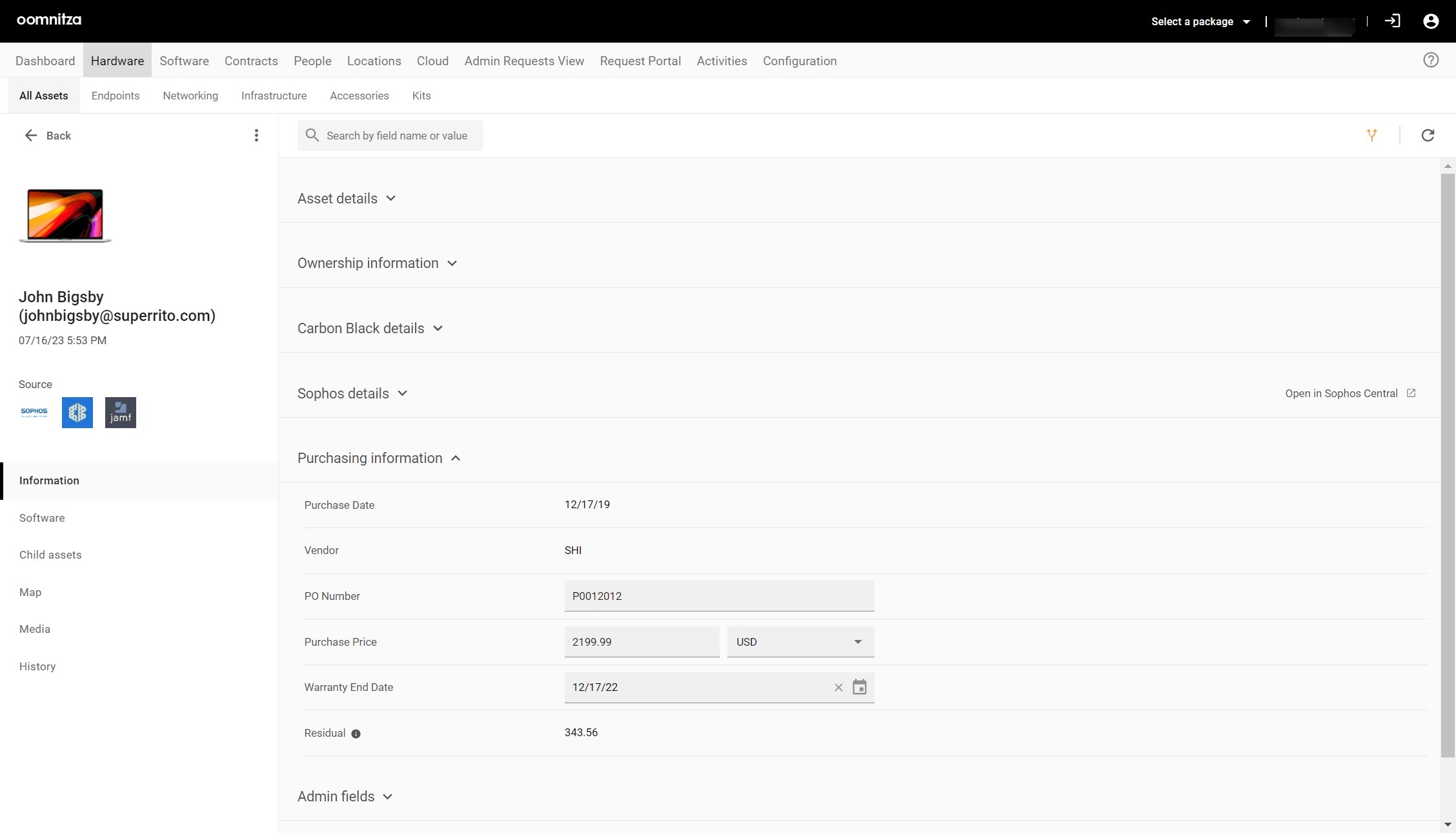 Oomnitza screenshot