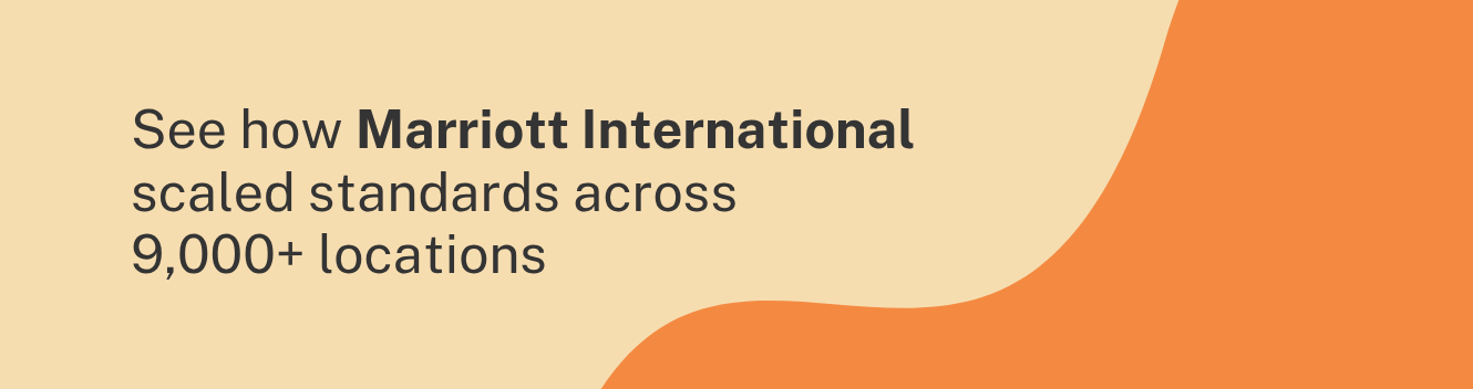 An orange banner saying "See how Marriott scaled standards across 9000 locations"