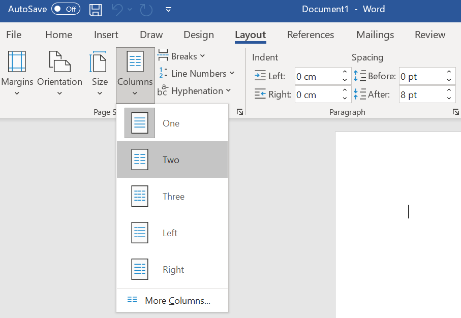 Screenshot from Microsoft Word