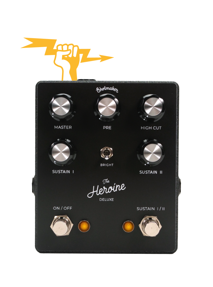 Heroine Pedal Product Shot with yellow hand holding a bolt