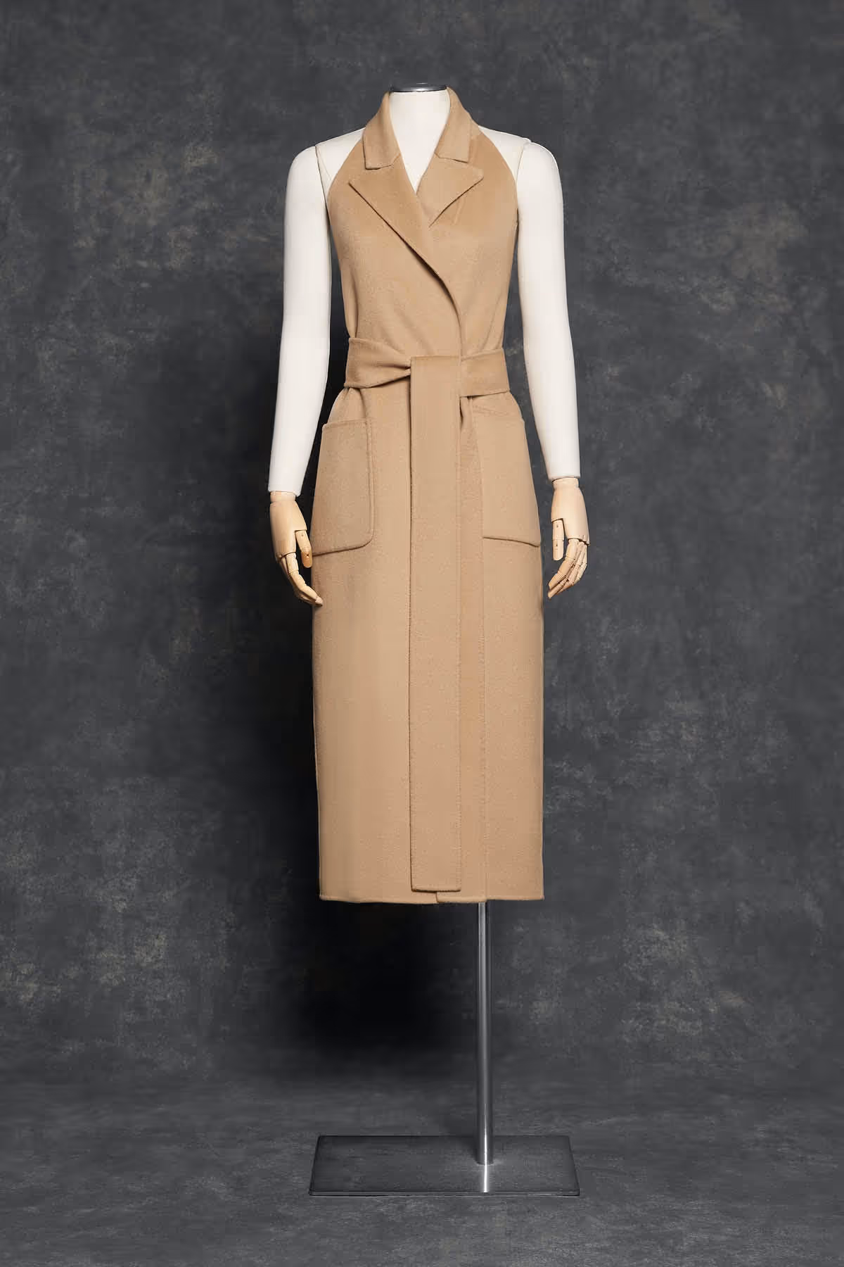 CAMEL DOUBLE FACED CASHGORA WRAP DRESS
