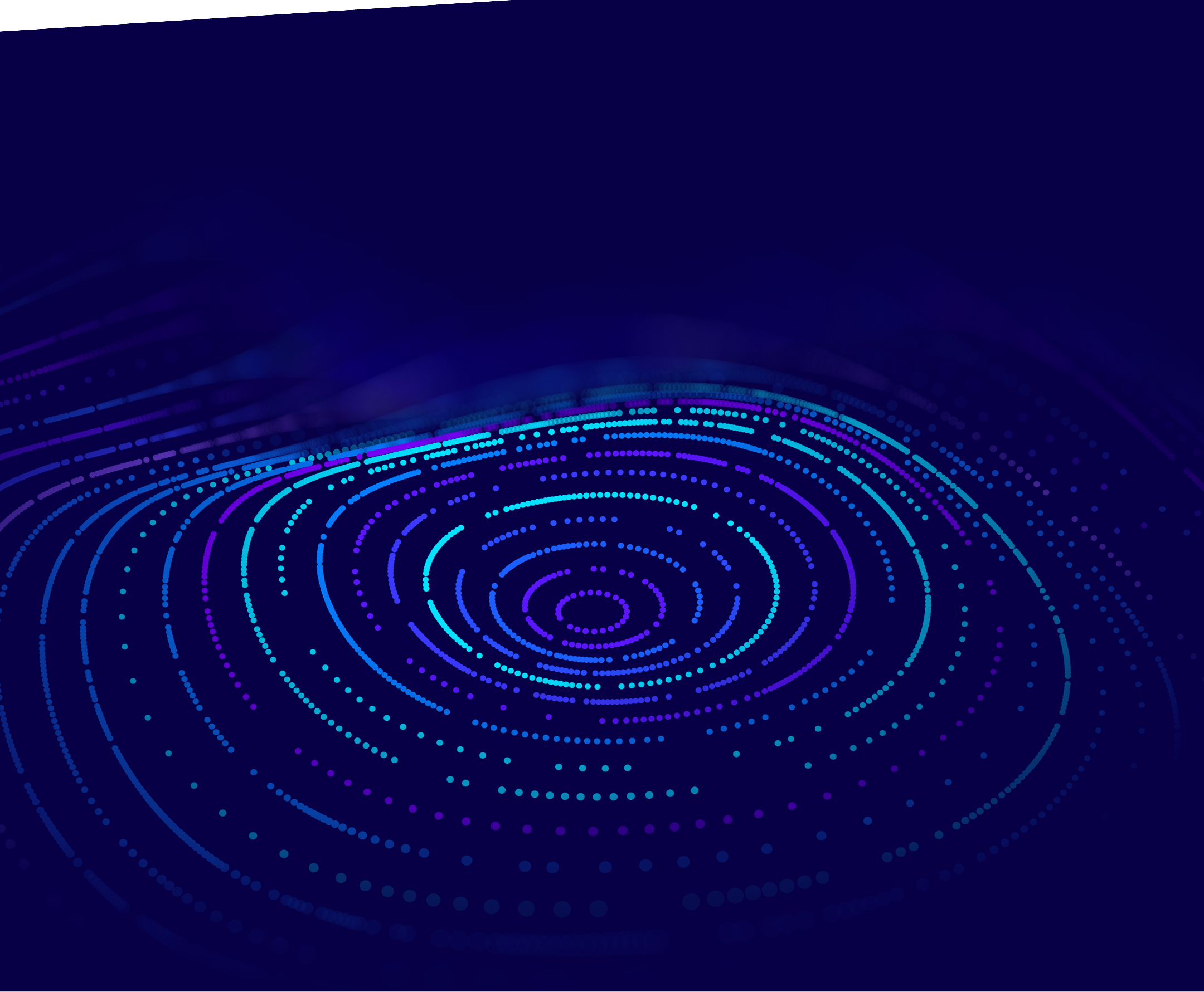 Abstract dark blue background with concentric circular patterns made of small bright blue and purple dots and lines.
