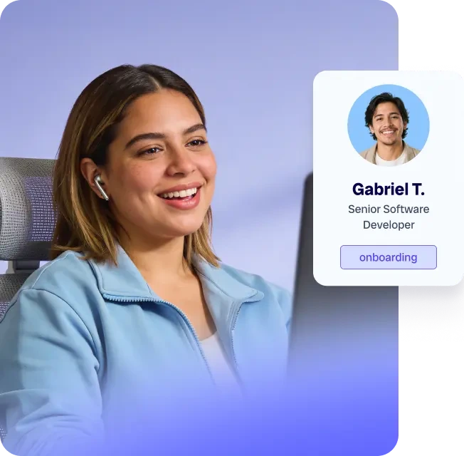 Revelo in-market recruiter on a video call with a vetted candidate profile card