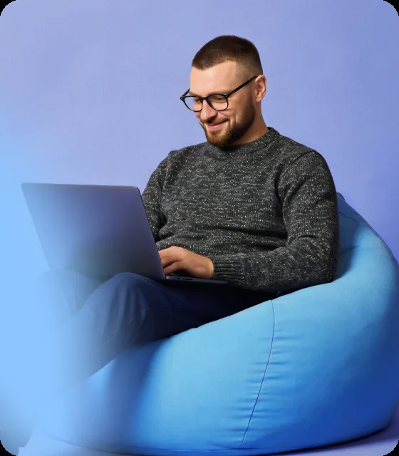 Developer working on a bean bag