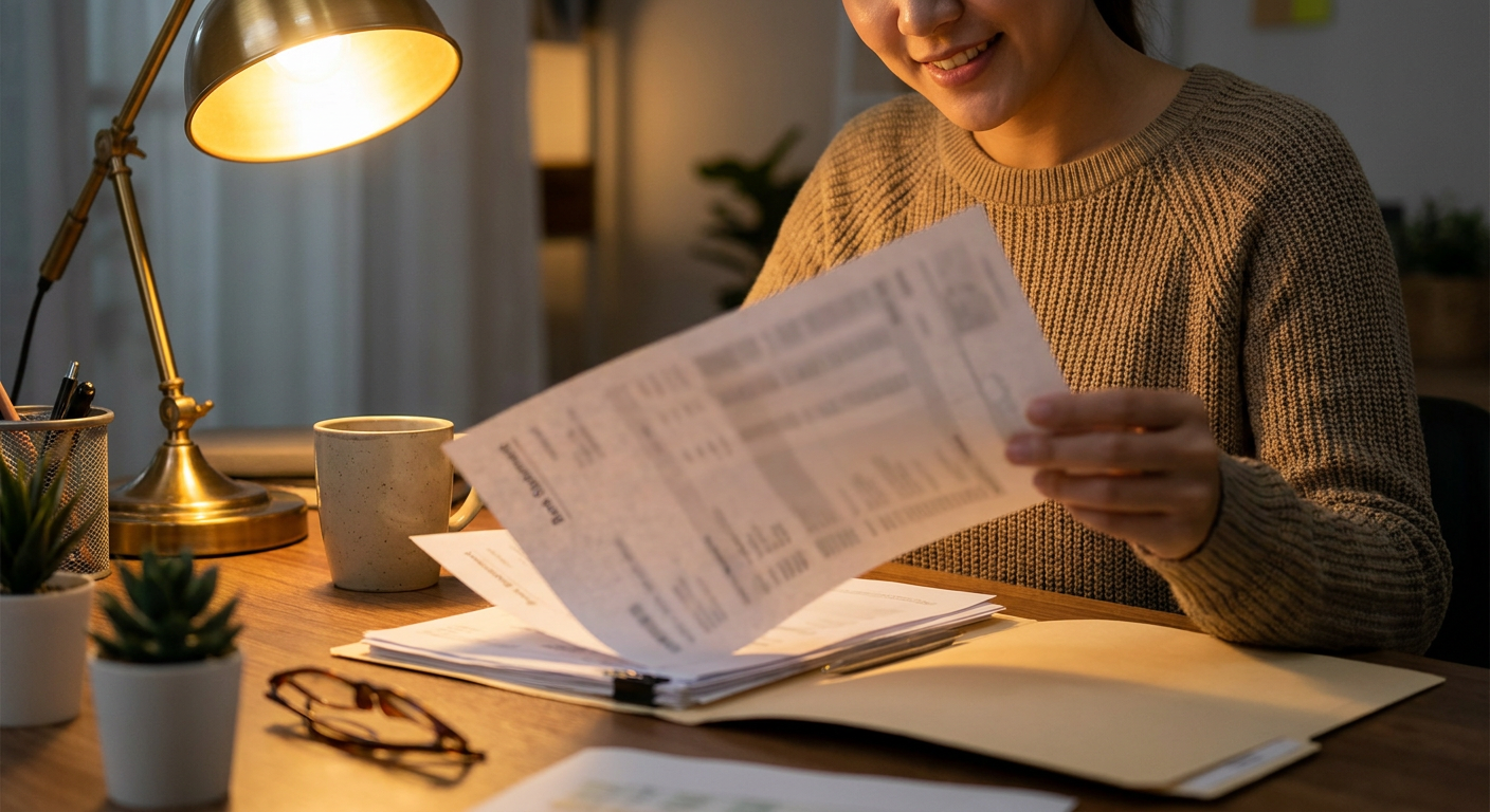 Person organizing financial documents for FAFSA verification process