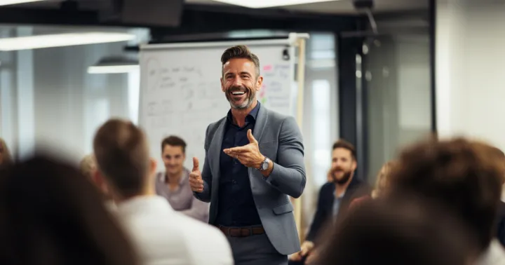 A man giving a presentation to a group of people.