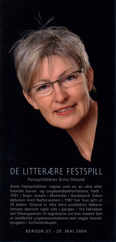 Programbladet fra De Litterære Festspill 2004 med Erna Osland som festspilldikter.