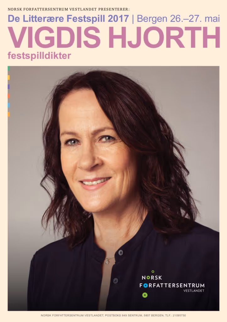 Programmet til De Litterære Festspill i 2017 med festspilldikter Vigdis Hjorth på framsida.