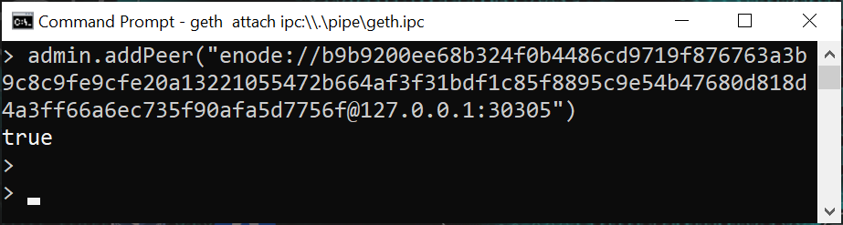 Screenshot of the output of admin.addPeer
