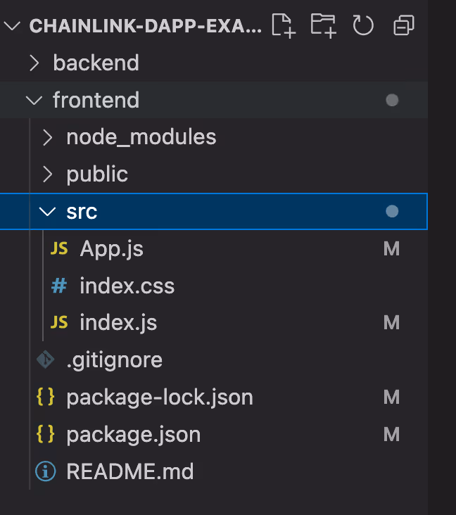 Screenshot of React front-end folder structure