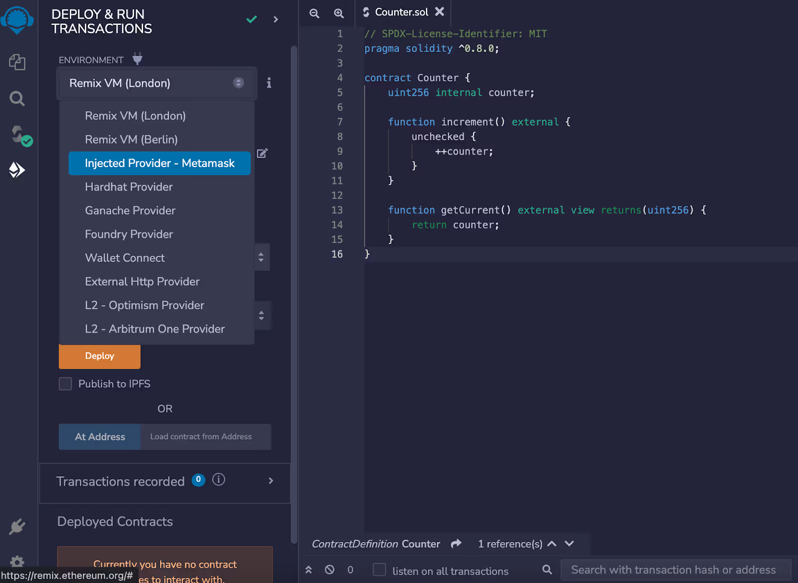 Switching to Injected Provider on Remix
