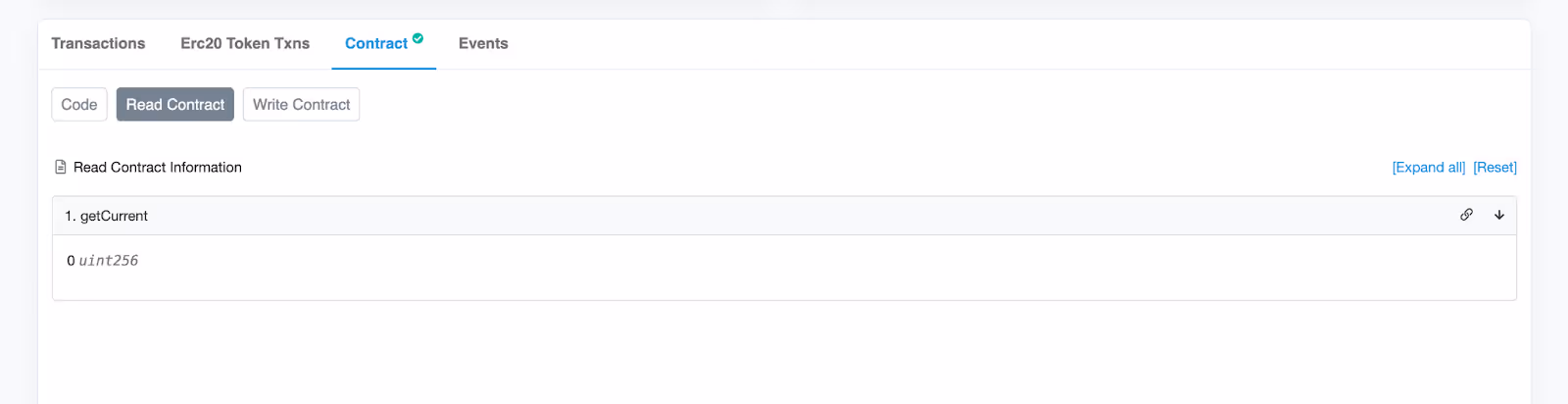Reading the getCurrent function on Etherscan