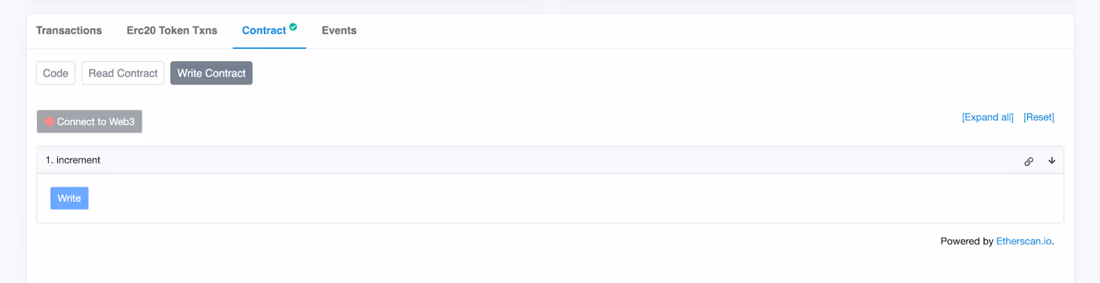 Writing to the increment function on Etherscan