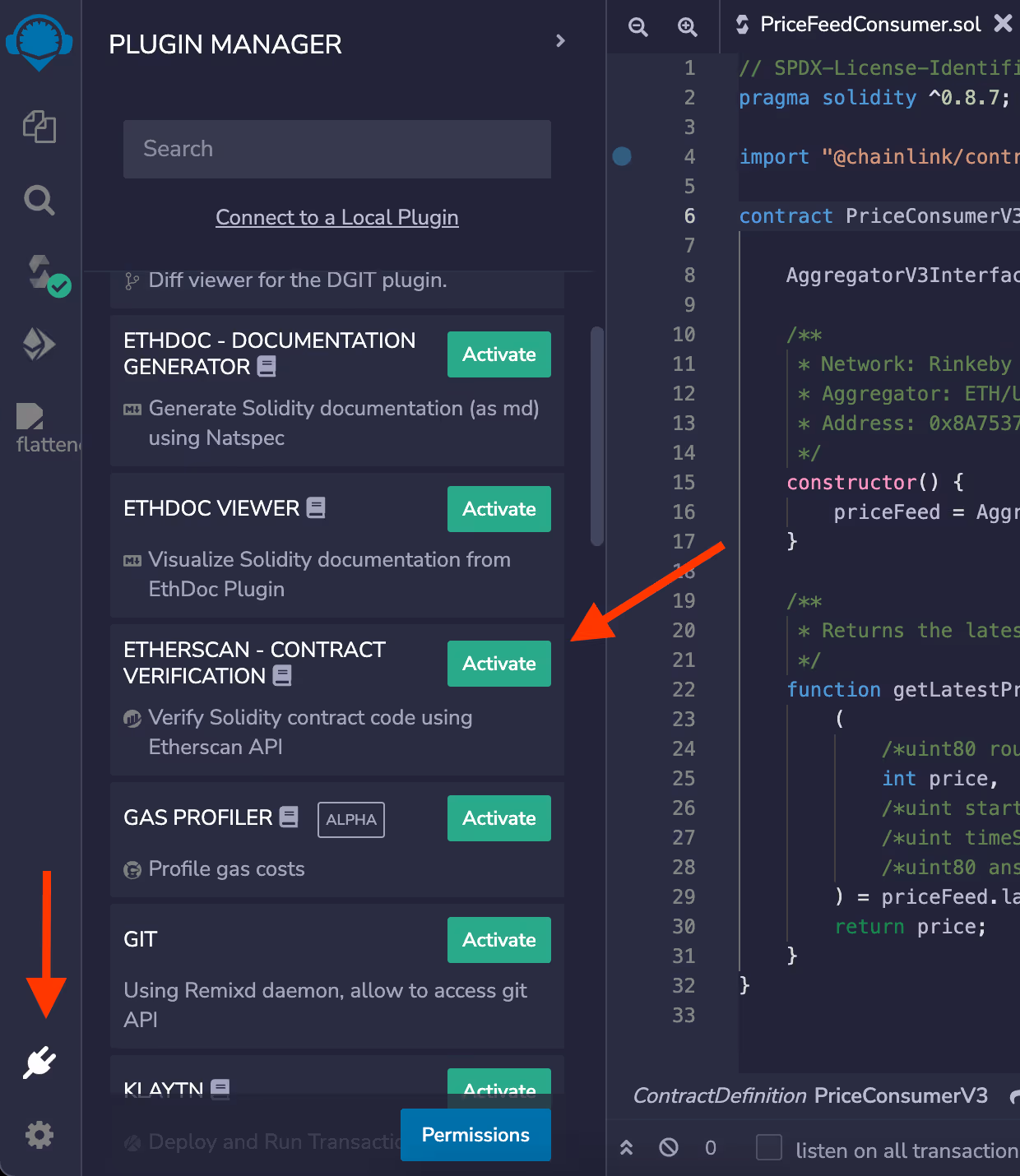 Finding Etherscan contract verification plugin on Remix