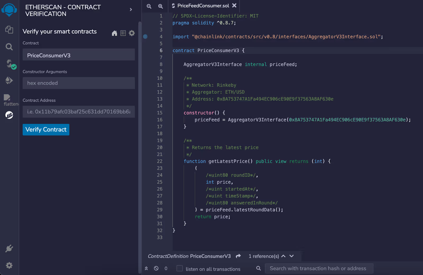 Finalizing contract verification on Remix using Etherscan plugin