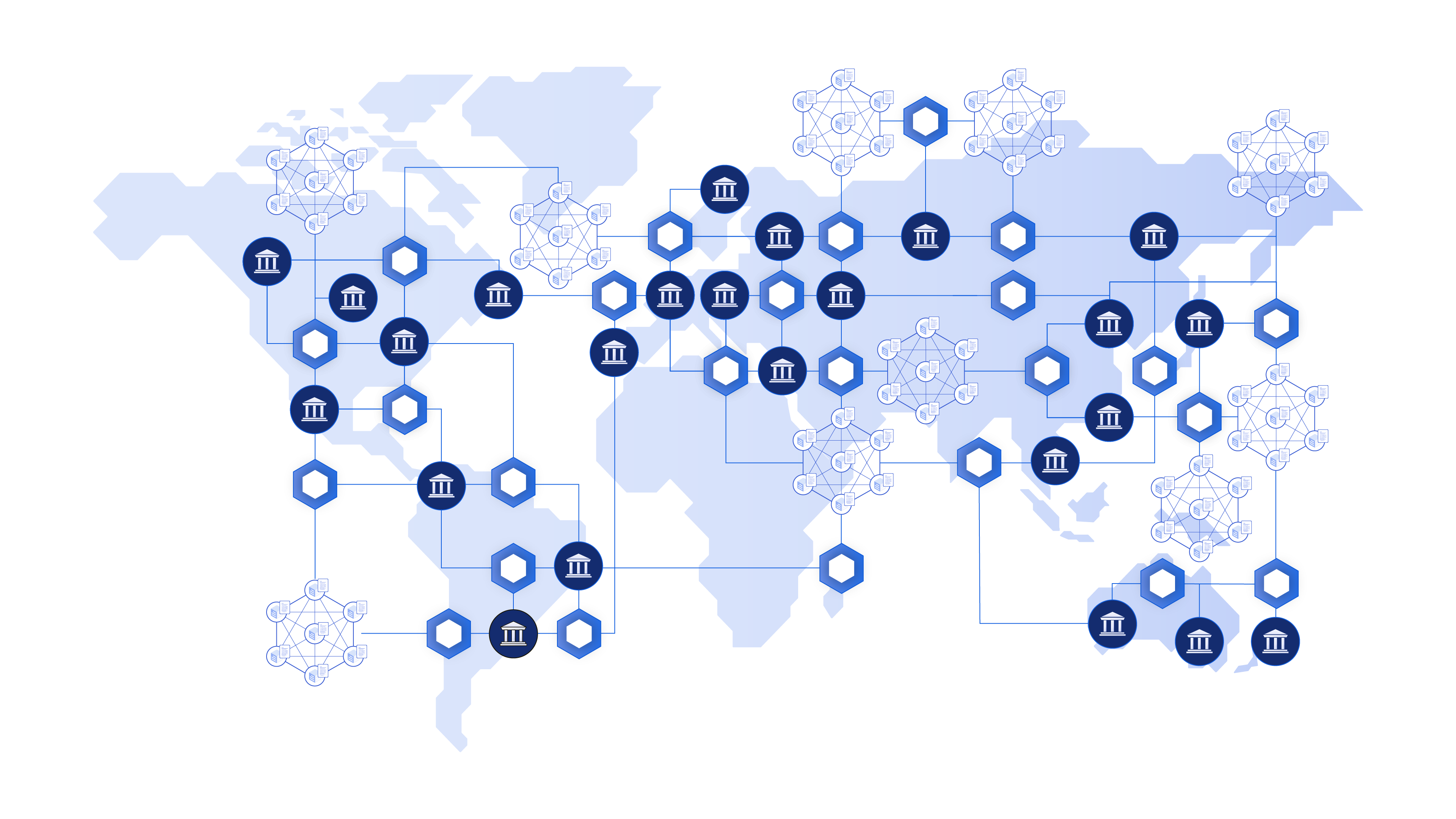 World map showing how Chainlink connects various onchain markets. 