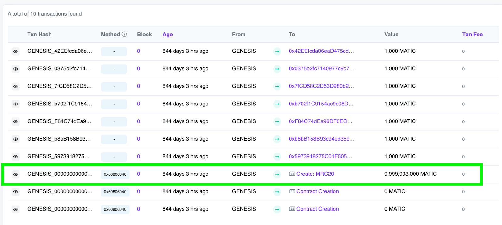 Screenshot of Polygon genesis block.