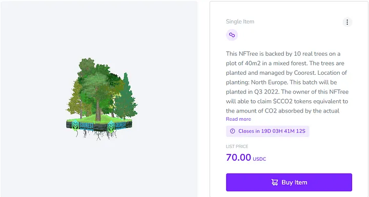 Screenshot of NFTree NFT available for purchase. 