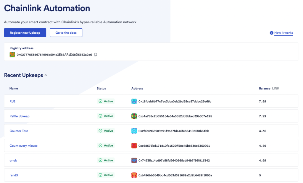Screen shot of the Chainlink Automation app