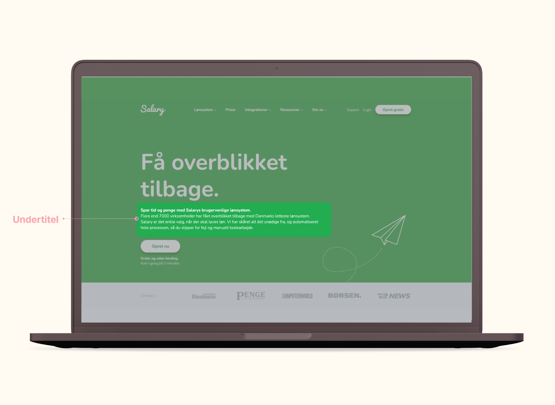 landing page eksempel på undertitel