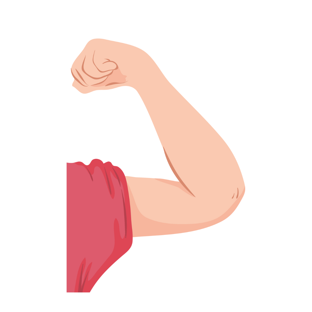 Vrouw die krachtige arm omhoog steekt