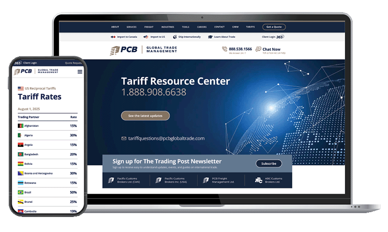 Tariff webpages mockup