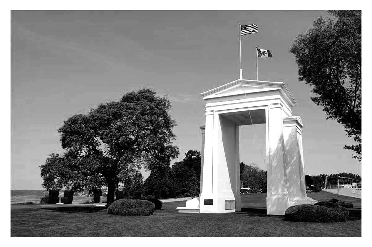 The Peace Arch Monument black and white image