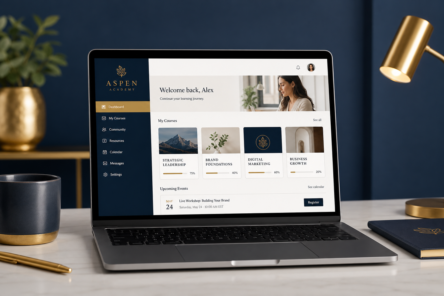 White label course platform branded dashboard
