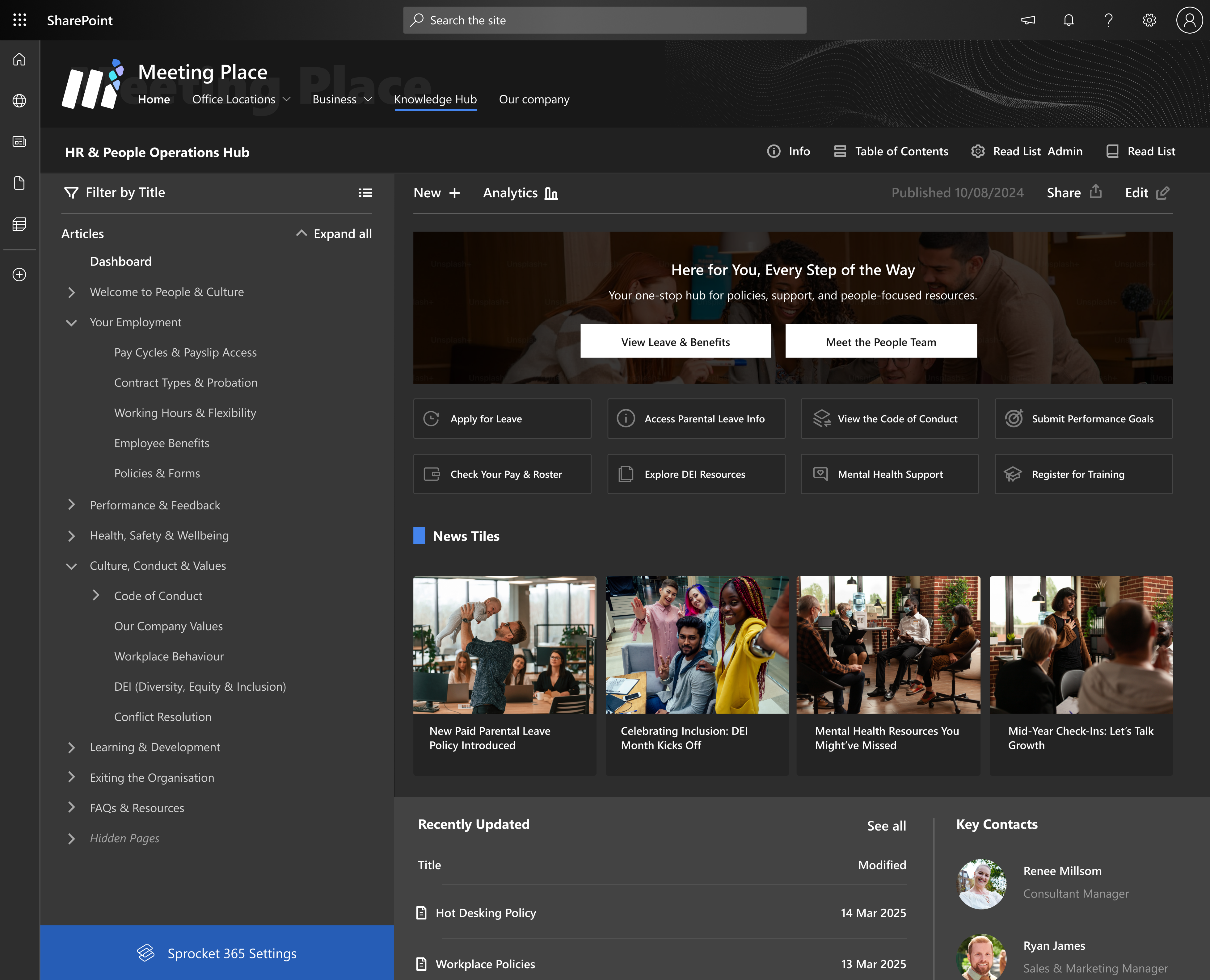 HR People Culture intranet design from Sope's Look Book