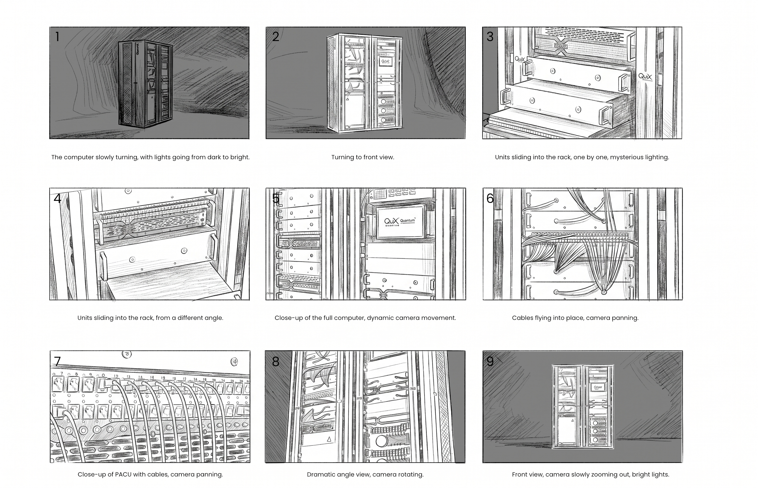 Storyboard of a video presenting a general use quantum computer.