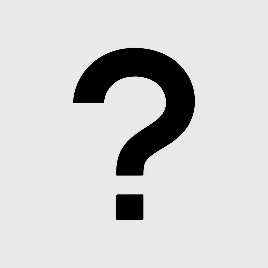 A black question mark on a light gray background.