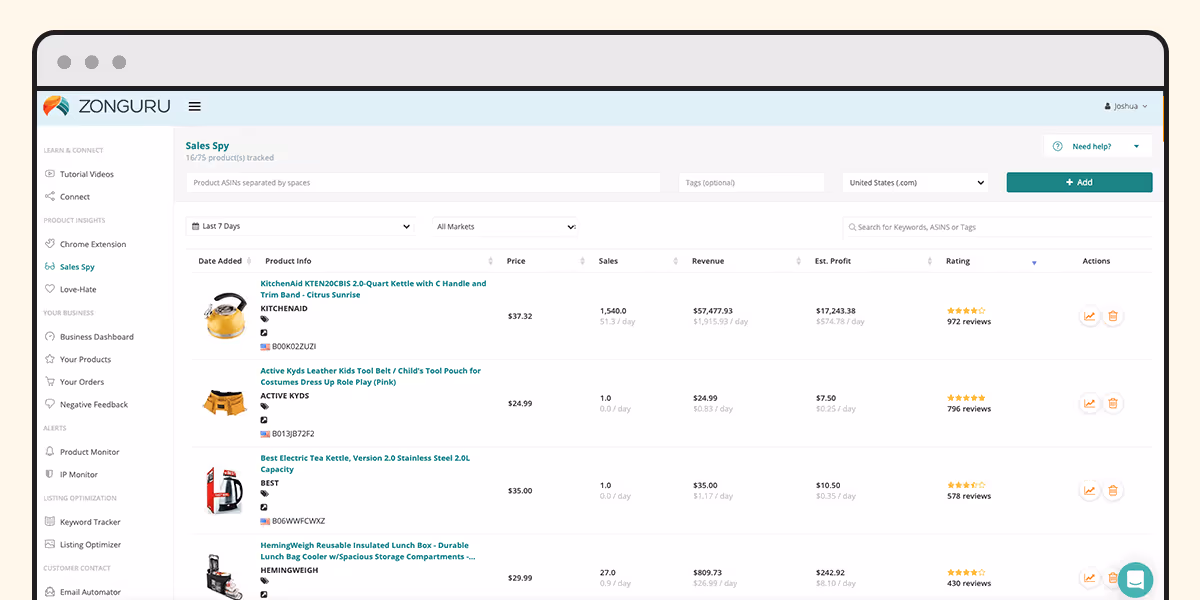 ZonGuru Product Research Tool
